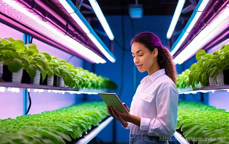 도시농업관리사 이직 인터뷰 준비법 - A professional female urban farmer, in her late 20s, dressed in clean, practical overalls over a t-s...