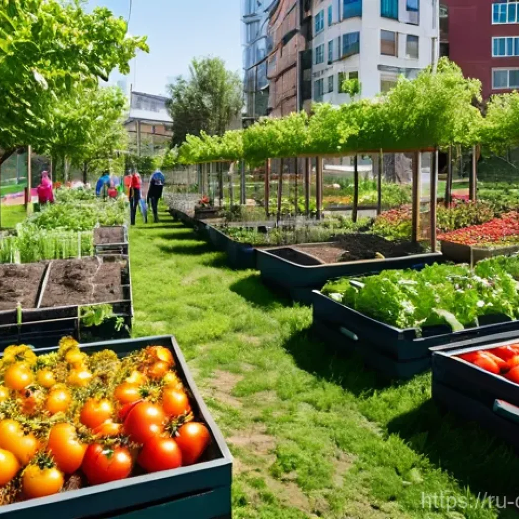 도시농업관리사와 도시 계획의 접점 - **A Vibrant Community Garden in a Modern City:** A diverse group of smiling people, including adults...