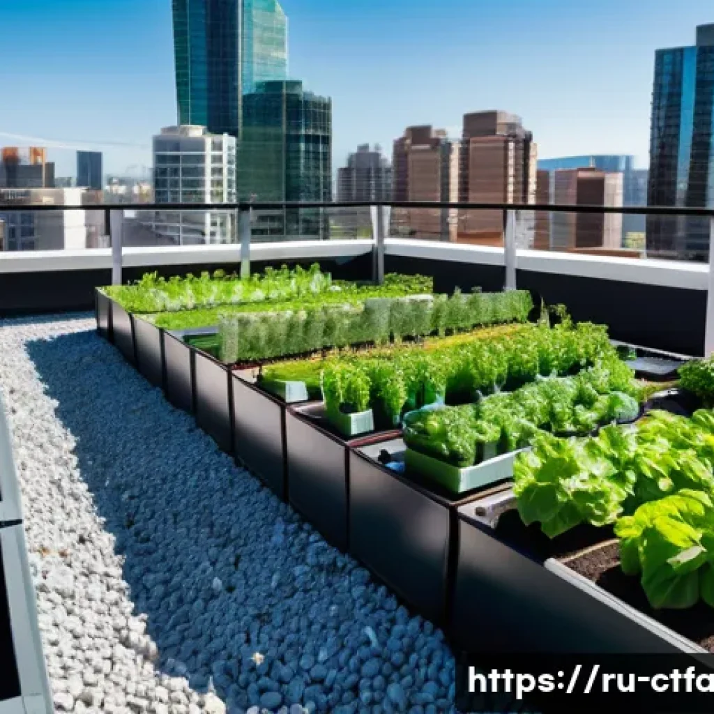 도시농업관리사와 농업 생산성 향상 - A vibrant urban rooftop garden in a modern cityscape, featuring raised beds with diverse vegetables,...