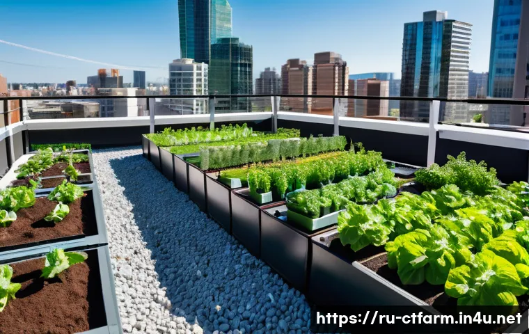 도시농업관리사와 농업 생산성 향상 - A vibrant urban rooftop garden in a modern cityscape, featuring raised beds with diverse vegetables,...