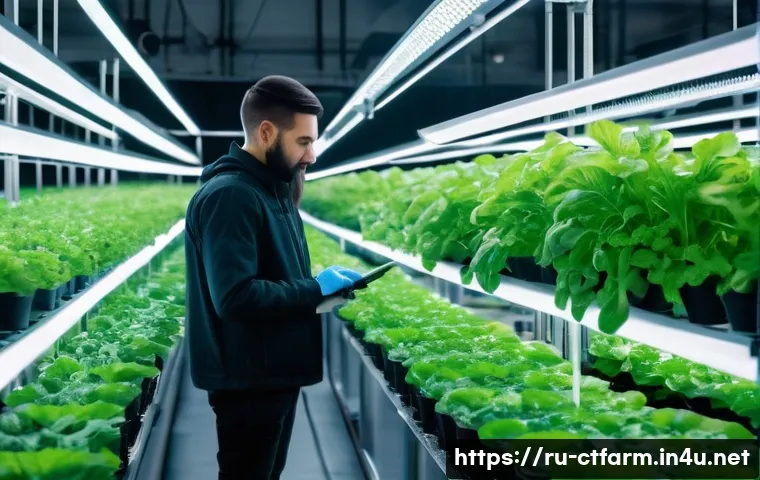 도시농업관리사 시험 난이도 평가 - A modern urban hydroponic farm interior with vertical farming towers filled with lush green leafy ve...