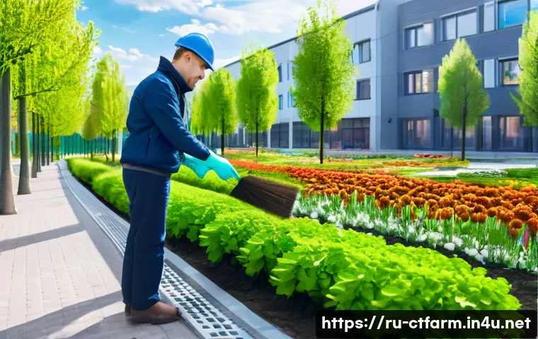 도시농업관리사 자격증으로 할 수 있는 일 - A detailed urban green space management scene in a Russian city park during spring, showing a profes...