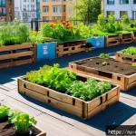 Home 19 도시농업관리사 관련 협회 및 단체 - A vibrant urban community garden scene in a Russian city, featuring diverse people of all ages tendi...
