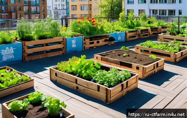 도시농업관리사 관련 협회 및 단체 - A vibrant urban community garden scene in a Russian city, featuring diverse people of all ages tendi...